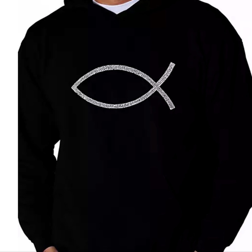 LA Pop Art Word Art Hooded Sweatshirt - Jesus Fish SIZE L